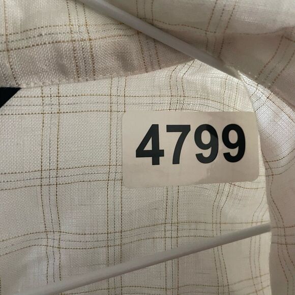 APNY Ivory 100% Linen Short Sleeve Top Check L Womens Old Money Classic Preppy - Picture 7 of 9